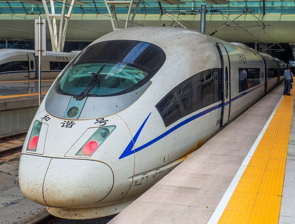 A high-speed train at a railway station in China