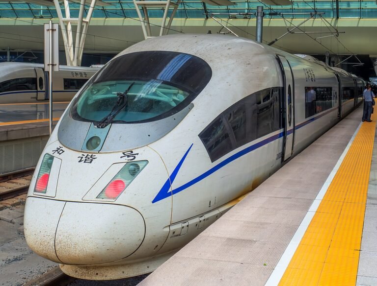 A high-speed train at a railway station in China