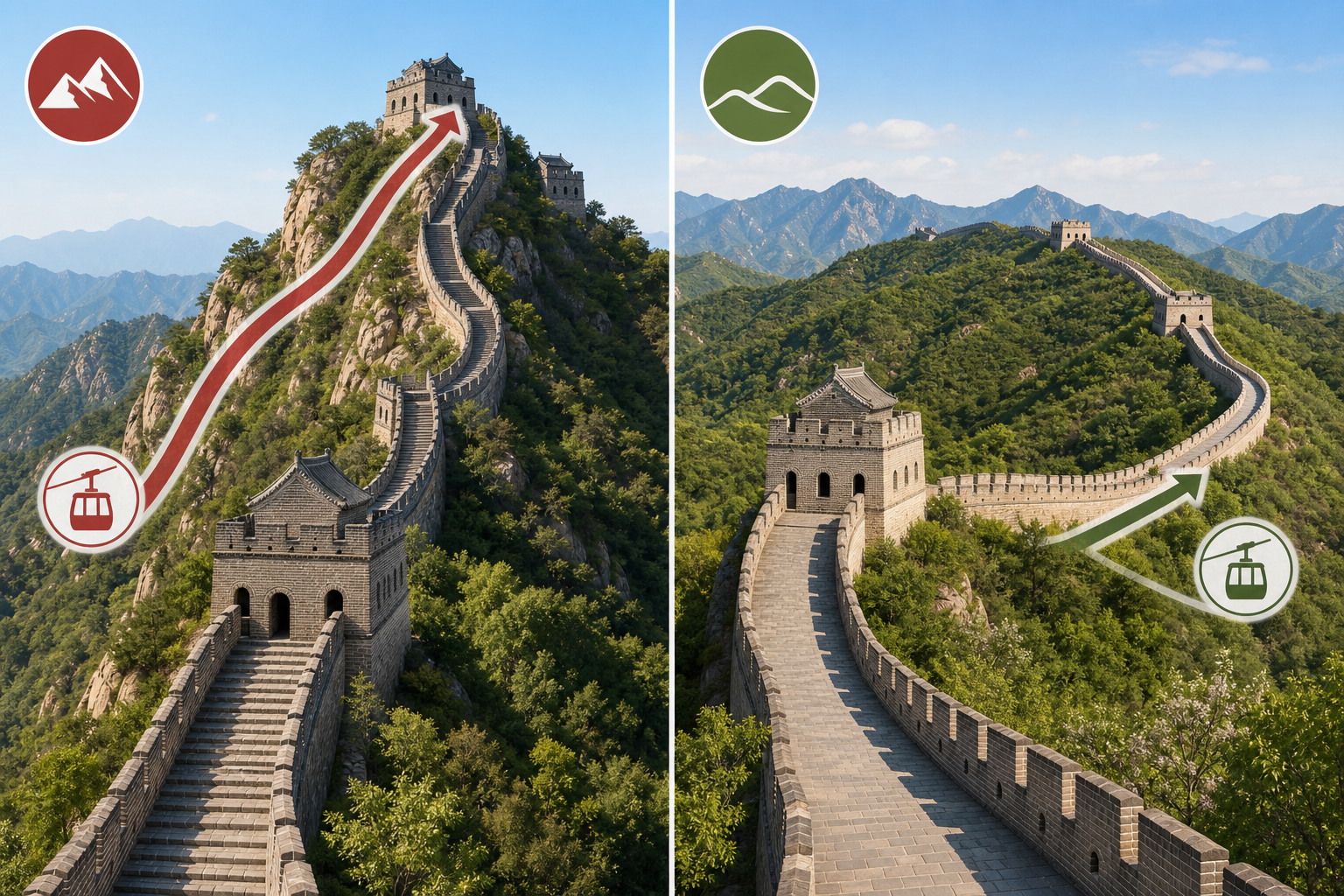Conceptual comparison of Badaling north and south walking routes.