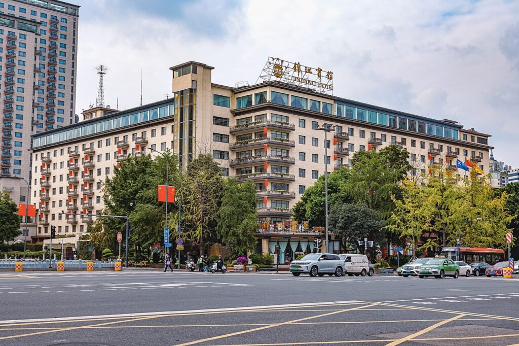 A hotel reception desk in China
