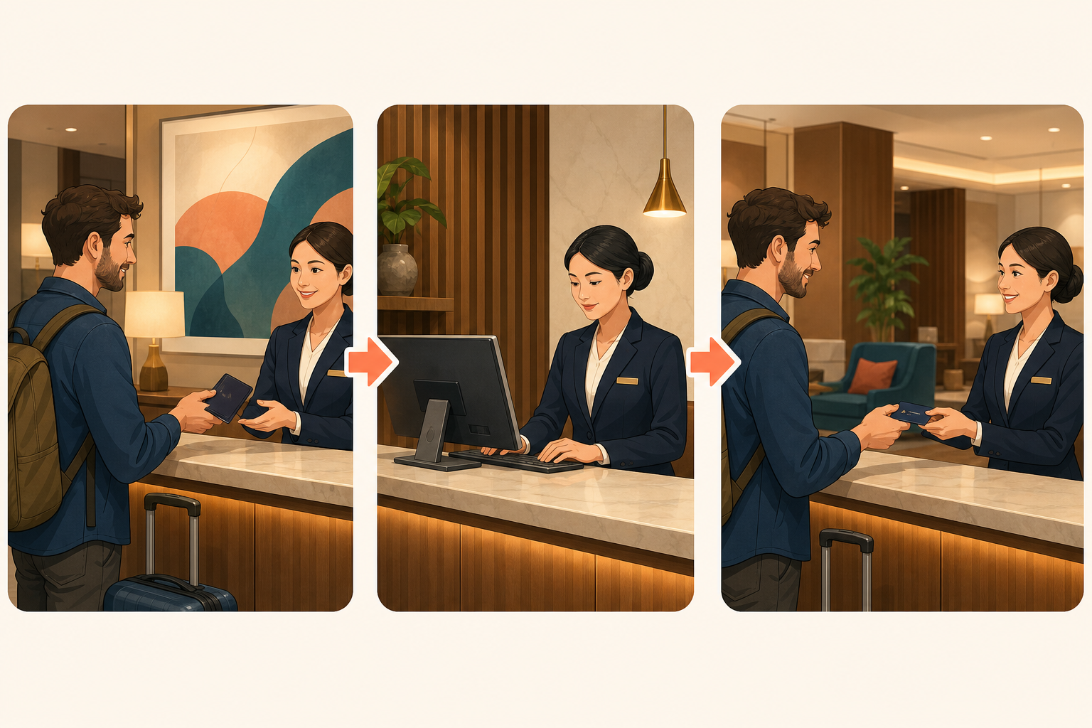 Passport registration steps for a foreign hotel guest in China.