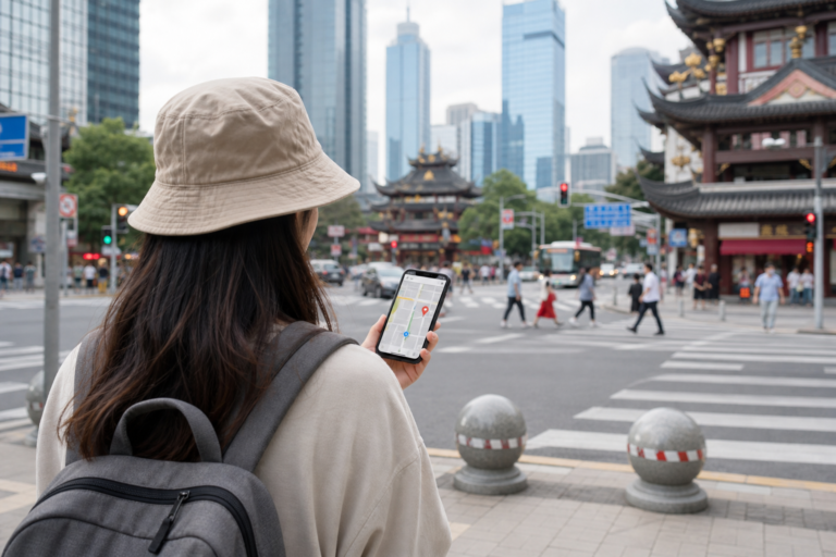 A traveler navigating China with a smartphone