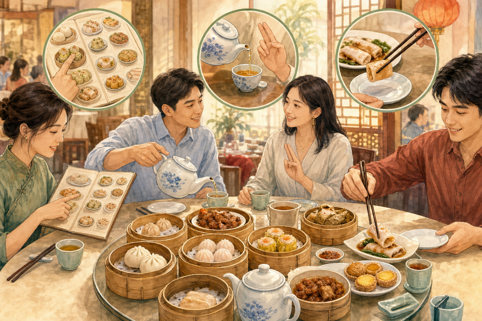 Dim sum ordering and tea-table etiquette.
