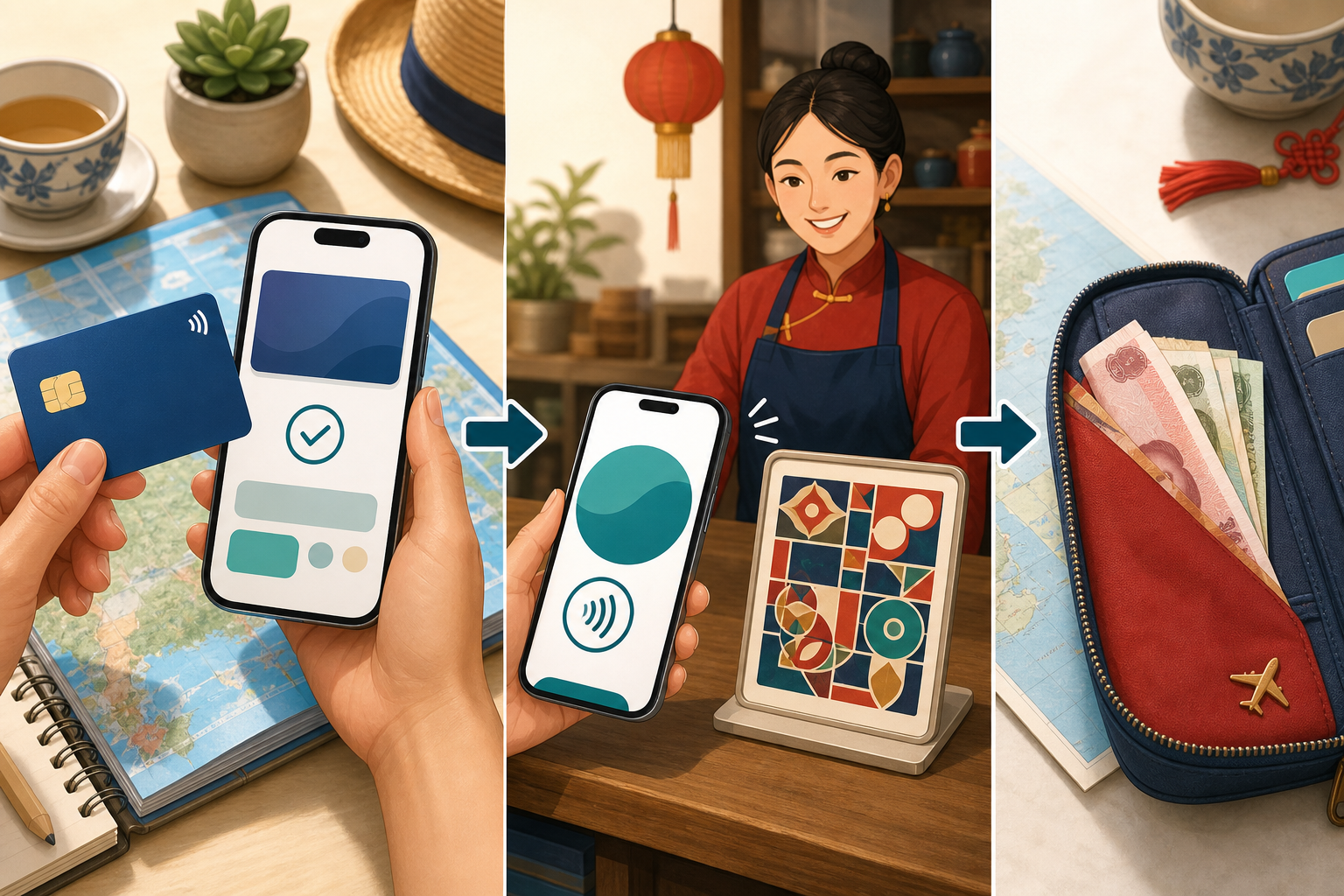 Mobile payment setup and cash backup for a first trip to China.