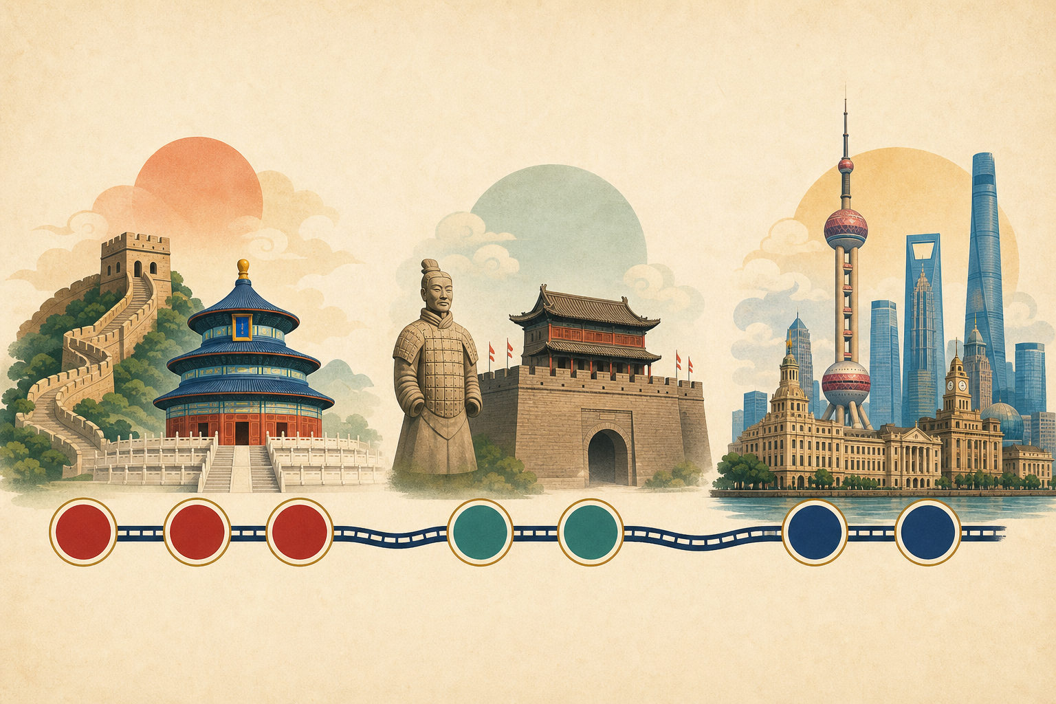 Seven-day route through Beijing, Xi’an, and Shanghai.