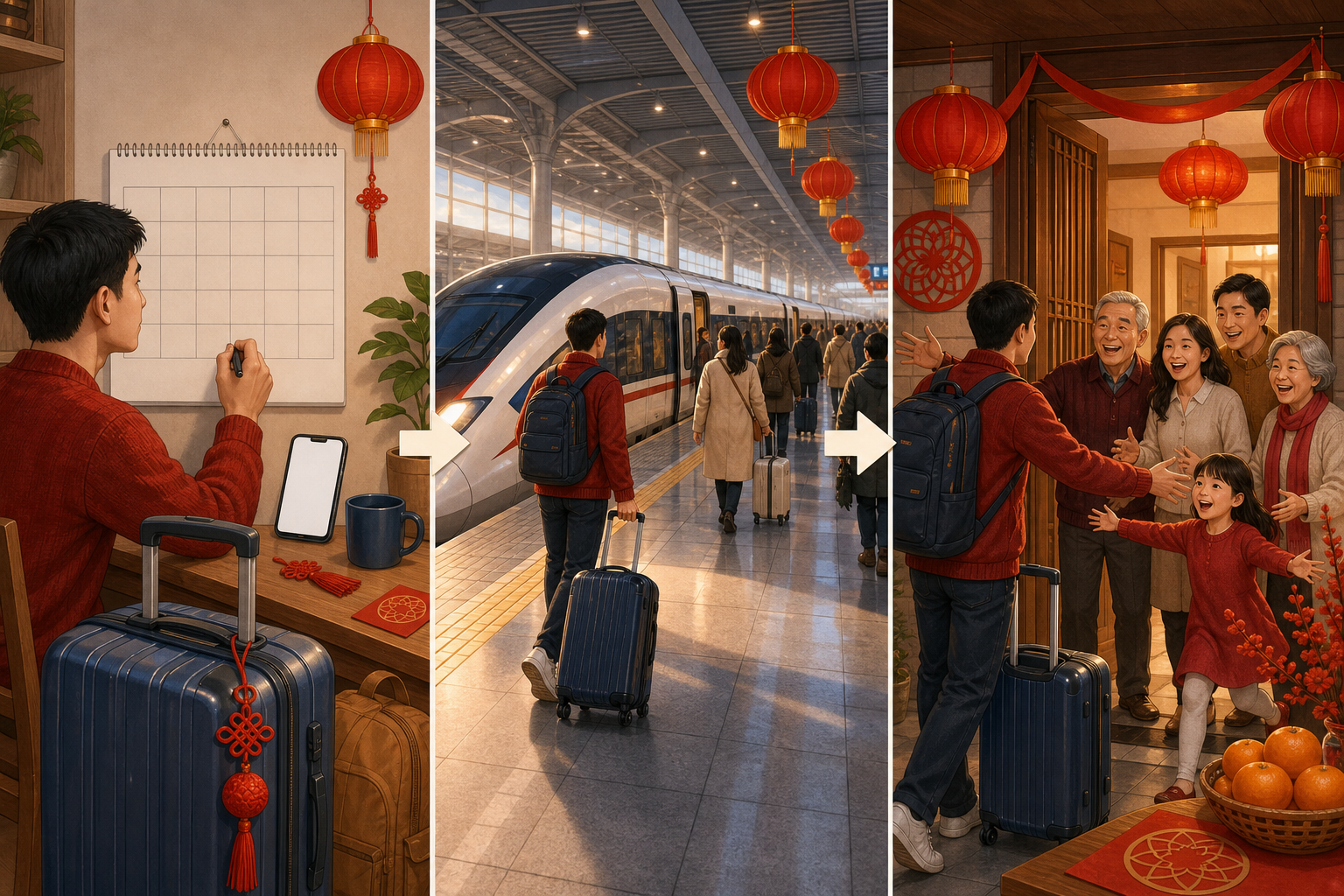 Spring Festival journey from advance booking to reunion.