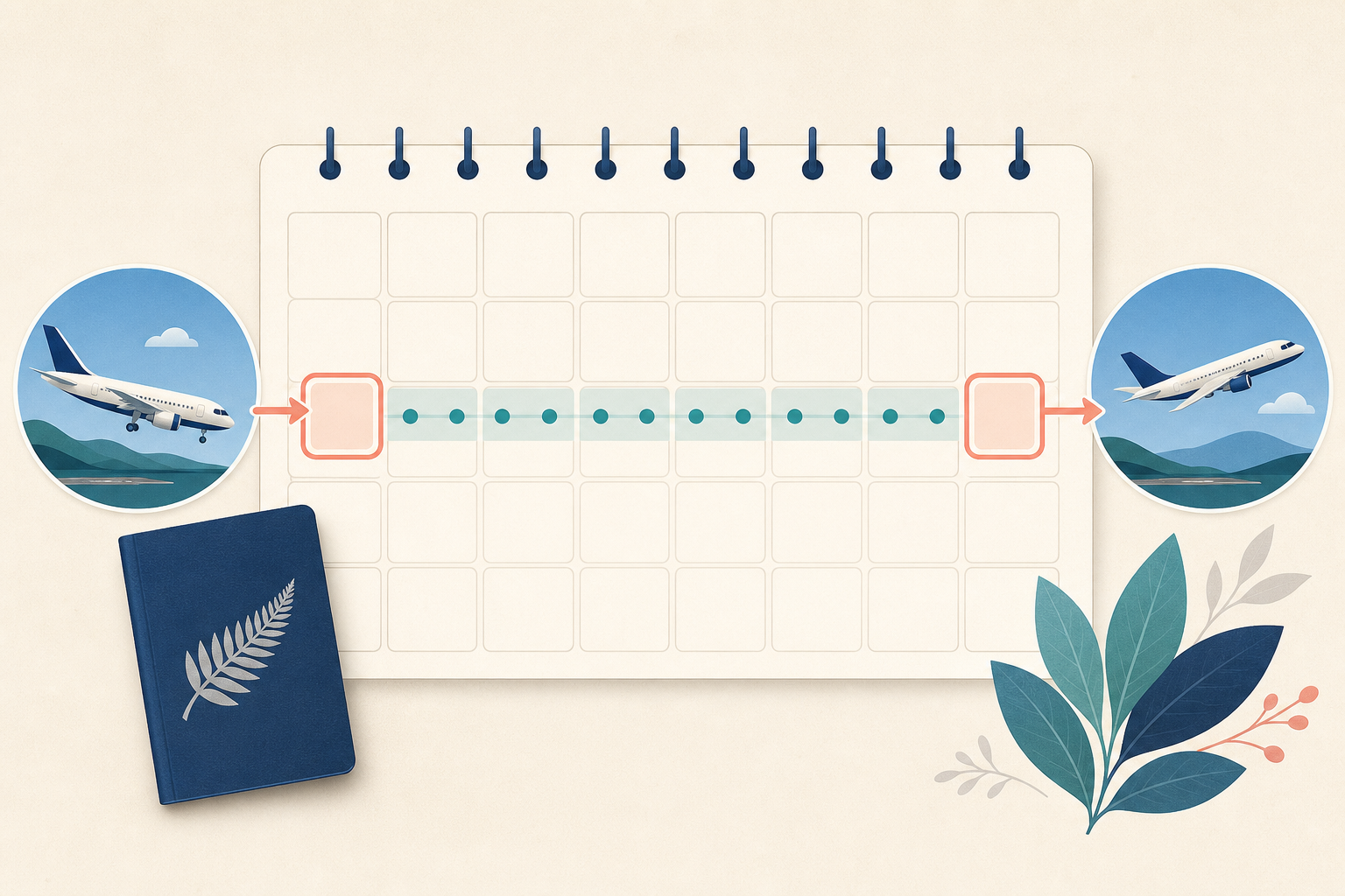 Calendar concept for counting arrival and departure days.
