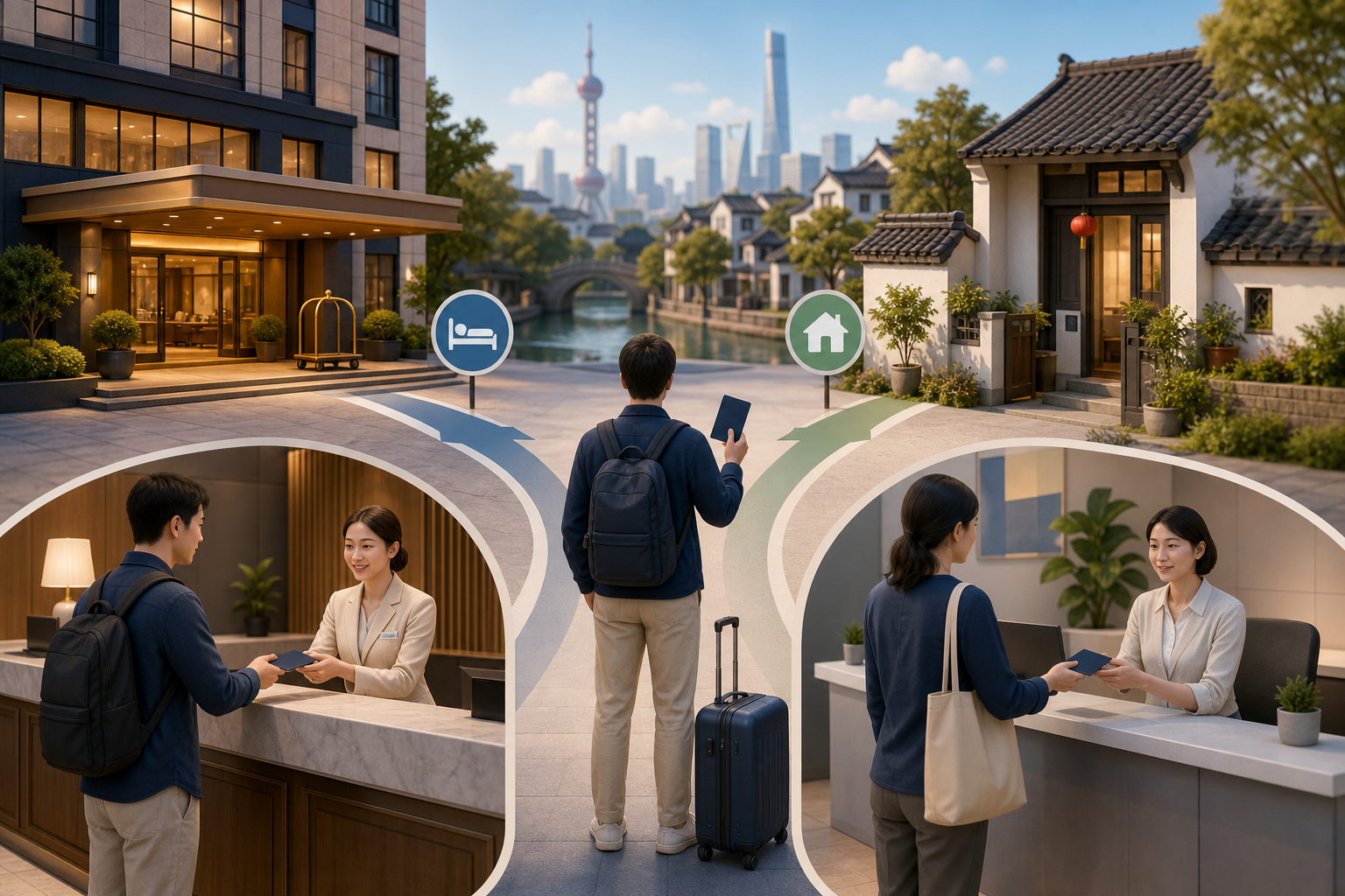 Accommodation registration options after arriving in China.