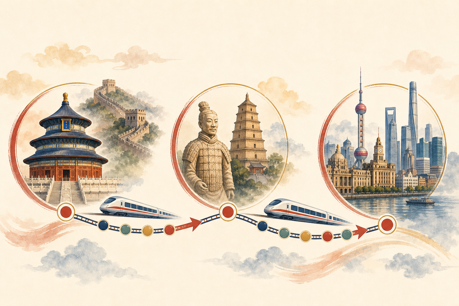 Ten-day route through Beijing, Xi’an, and Shanghai.