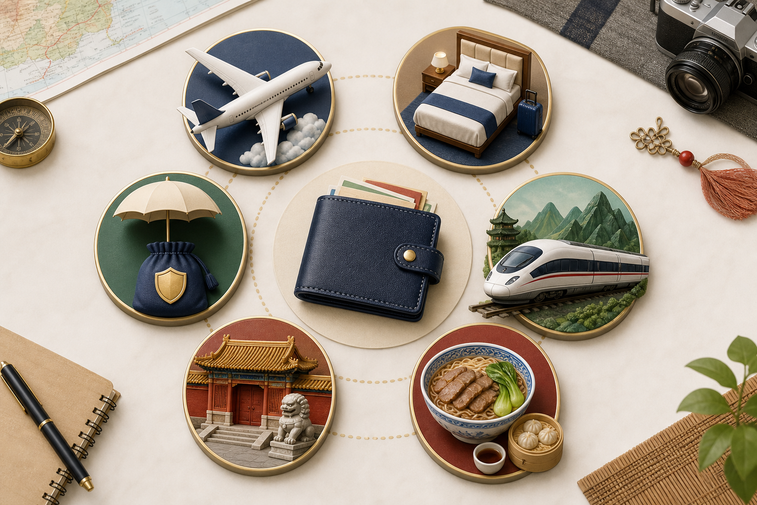 Main categories in a China travel budget.