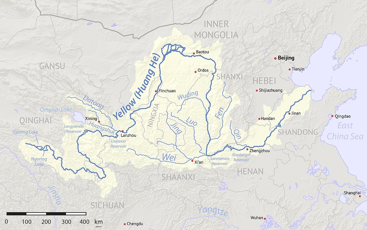 Map of the Yellow River and major visitor locations along its course.