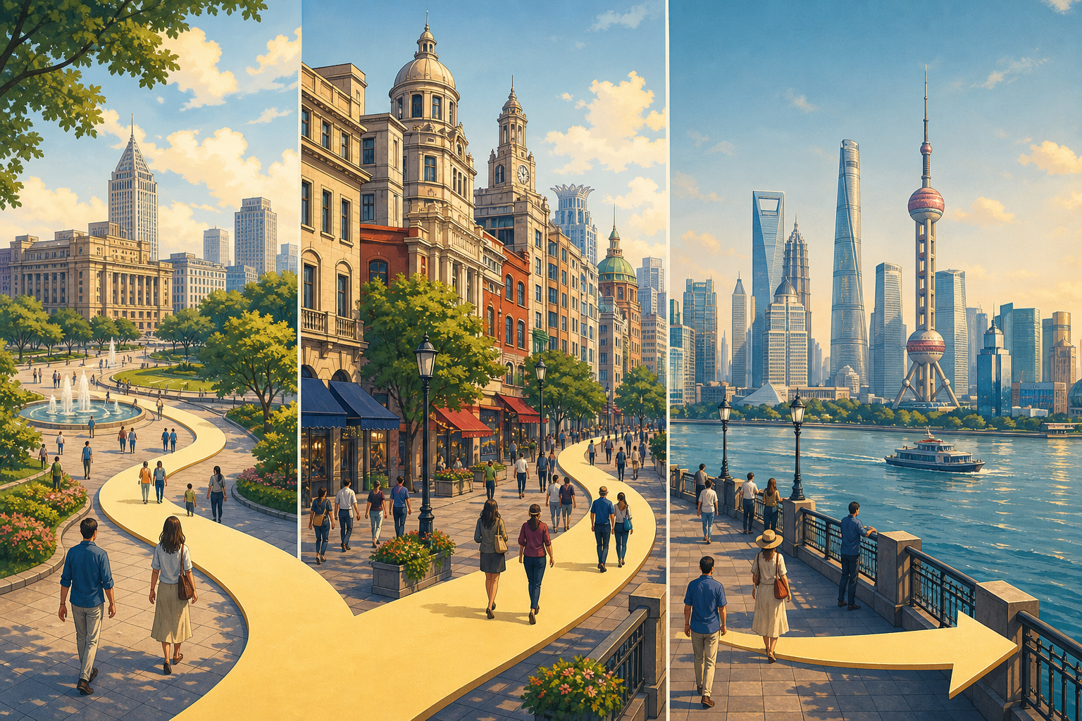 Walking route from People’s Square along Nanjing Road to the Bund.