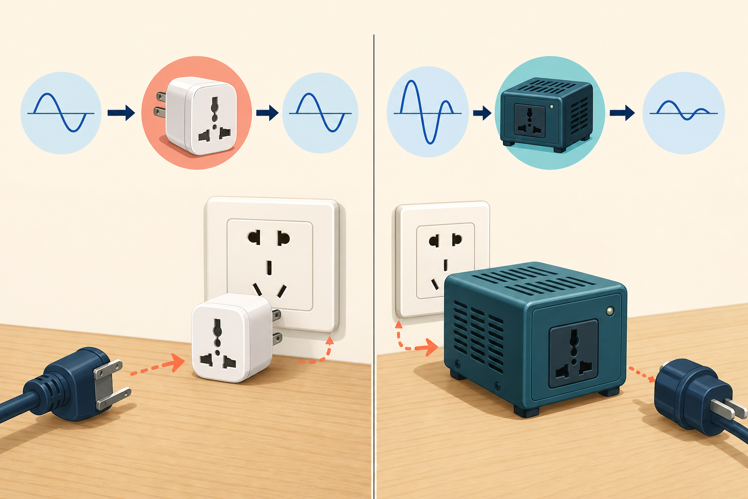 Difference between a plug adapter and a voltage converter for China.