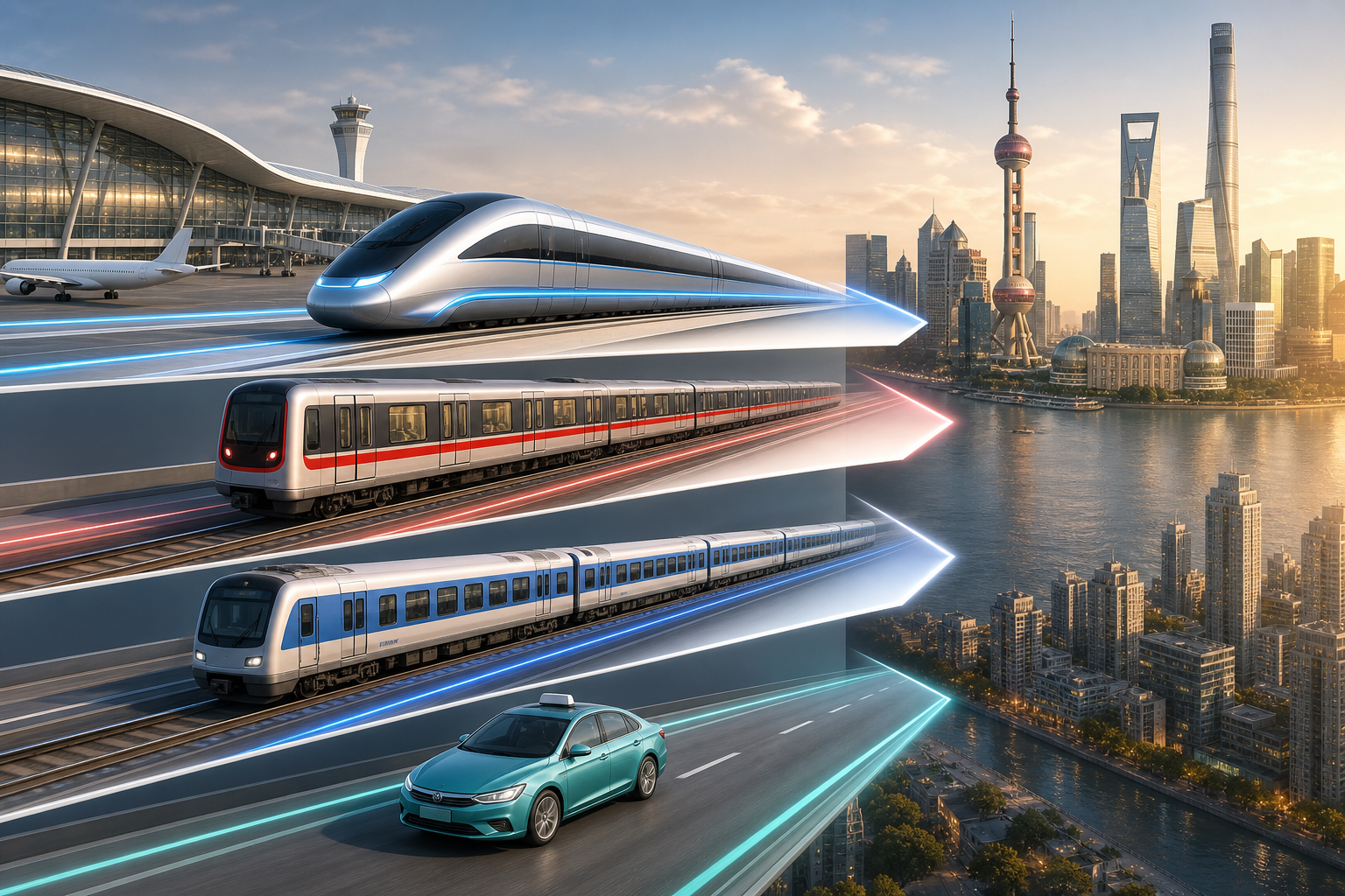 Transport choices from Pudong Airport to central Shanghai.