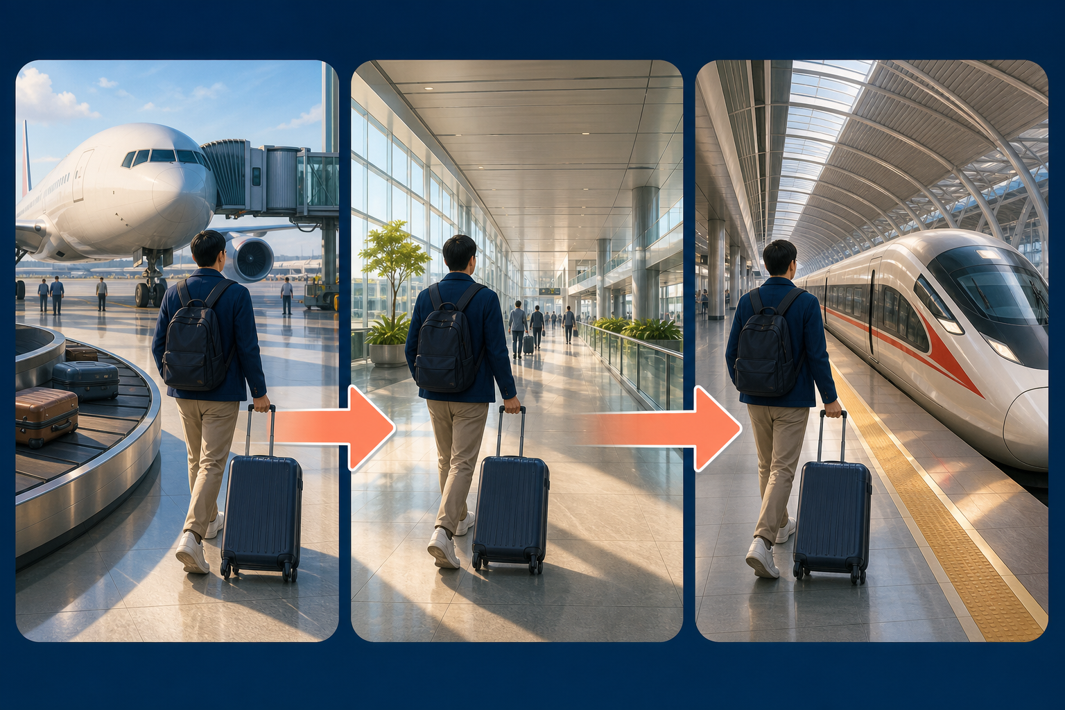 Air-to-rail transfer at the Hongqiao transport hub.