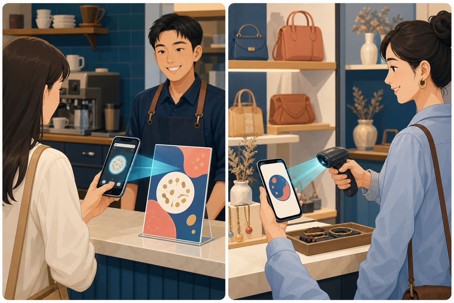 Two common scan-to-pay methods used at Chinese merchants.