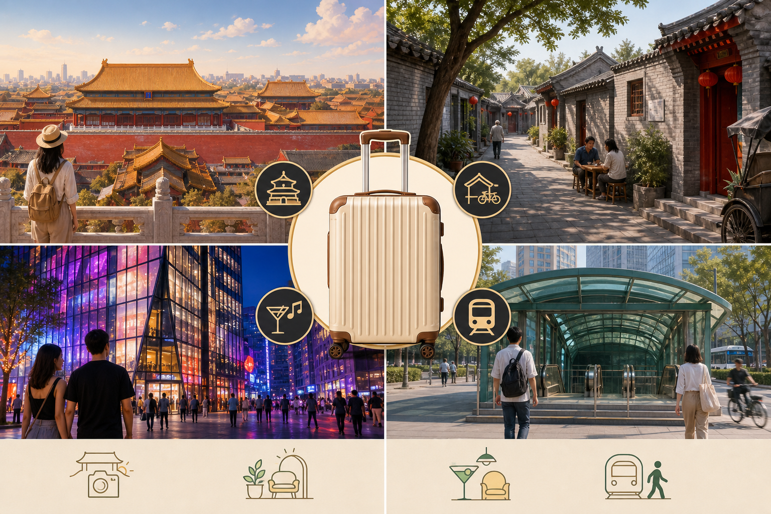 Comparison of Beijing areas for sightseeing, hutongs, and nightlife.
