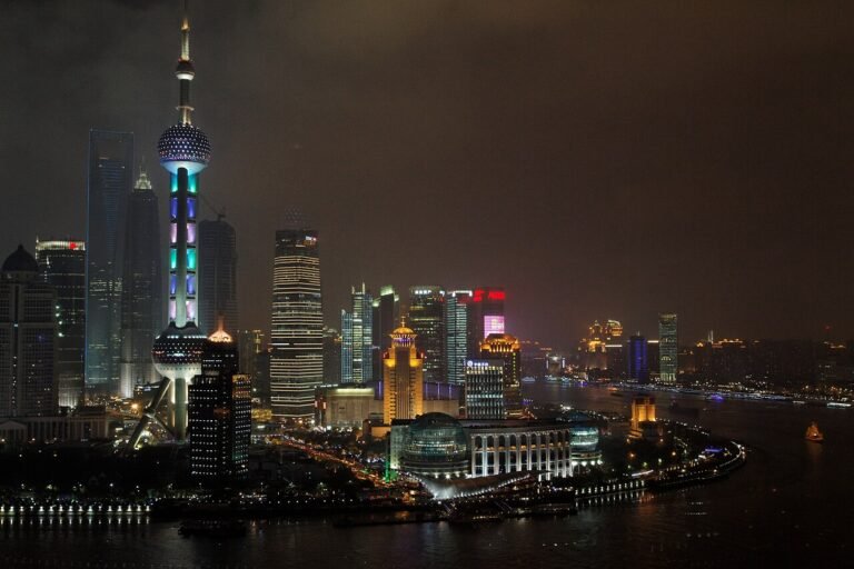 Shanghai skyline viewed from a central neighborhood