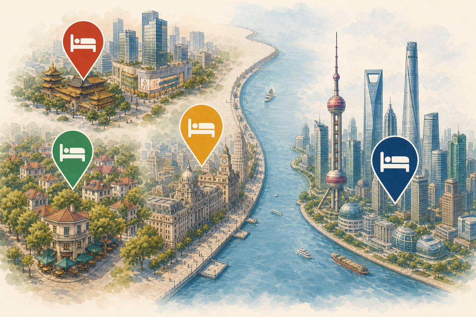 Comparison of popular Shanghai areas for visitors.