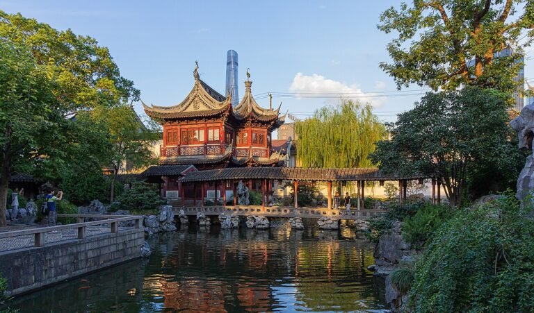 Traditional pavilions and gardens at Yu Garden in Shanghai