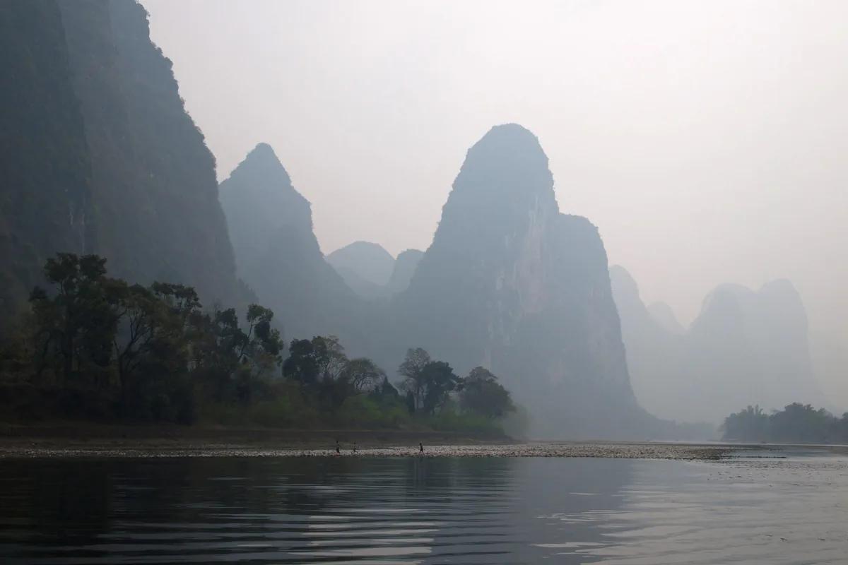 Misty karst mountains beside the Li River near Guilin