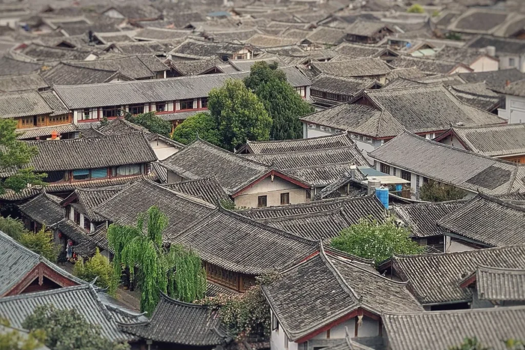 Traditional tiled rooftops across Lijiang Old Town