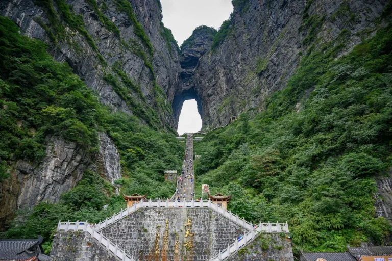 Forested cliffs and mountain scenery at Tianmen Mountain in Zhangjiajie