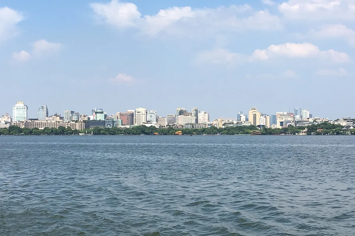 Hangzhou skyline seen across West Lake
