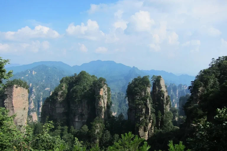 Sandstone pillars covered in forest at Zhangjiajie National Forest Park