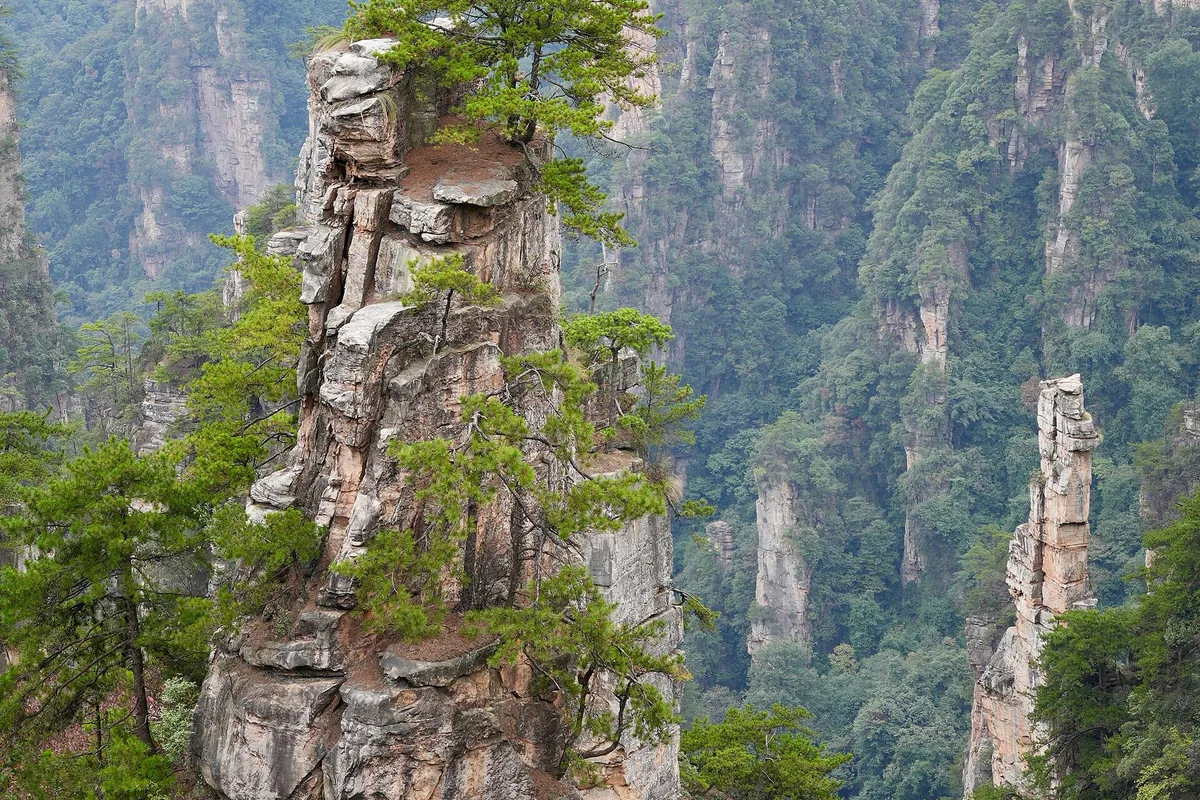 Layered sandstone spires in Zhangjiajie, Hunan