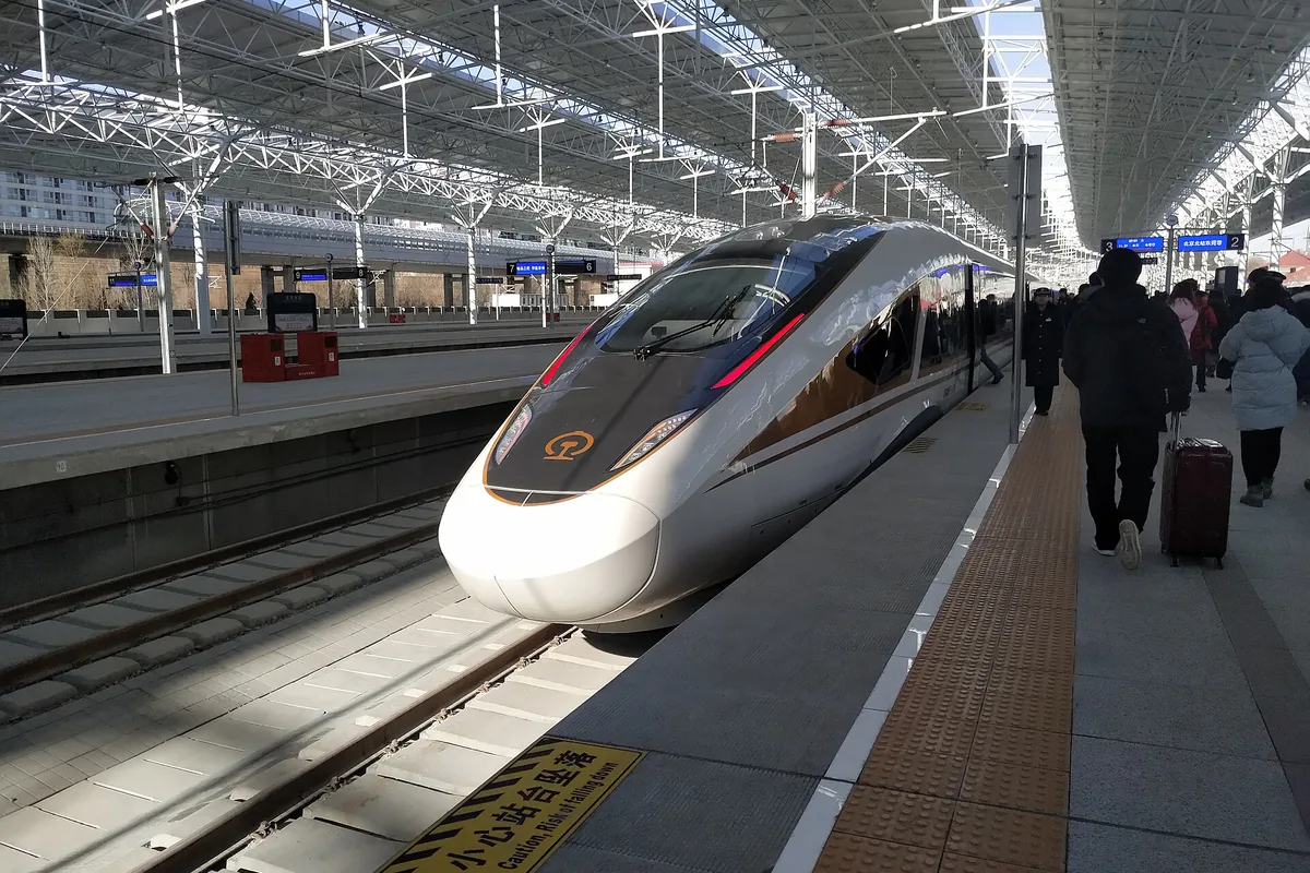 High-speed train beside a platform at Beijing North Railway Station