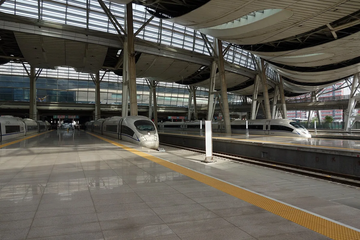High-speed trains at Beijing South Railway Station platforms