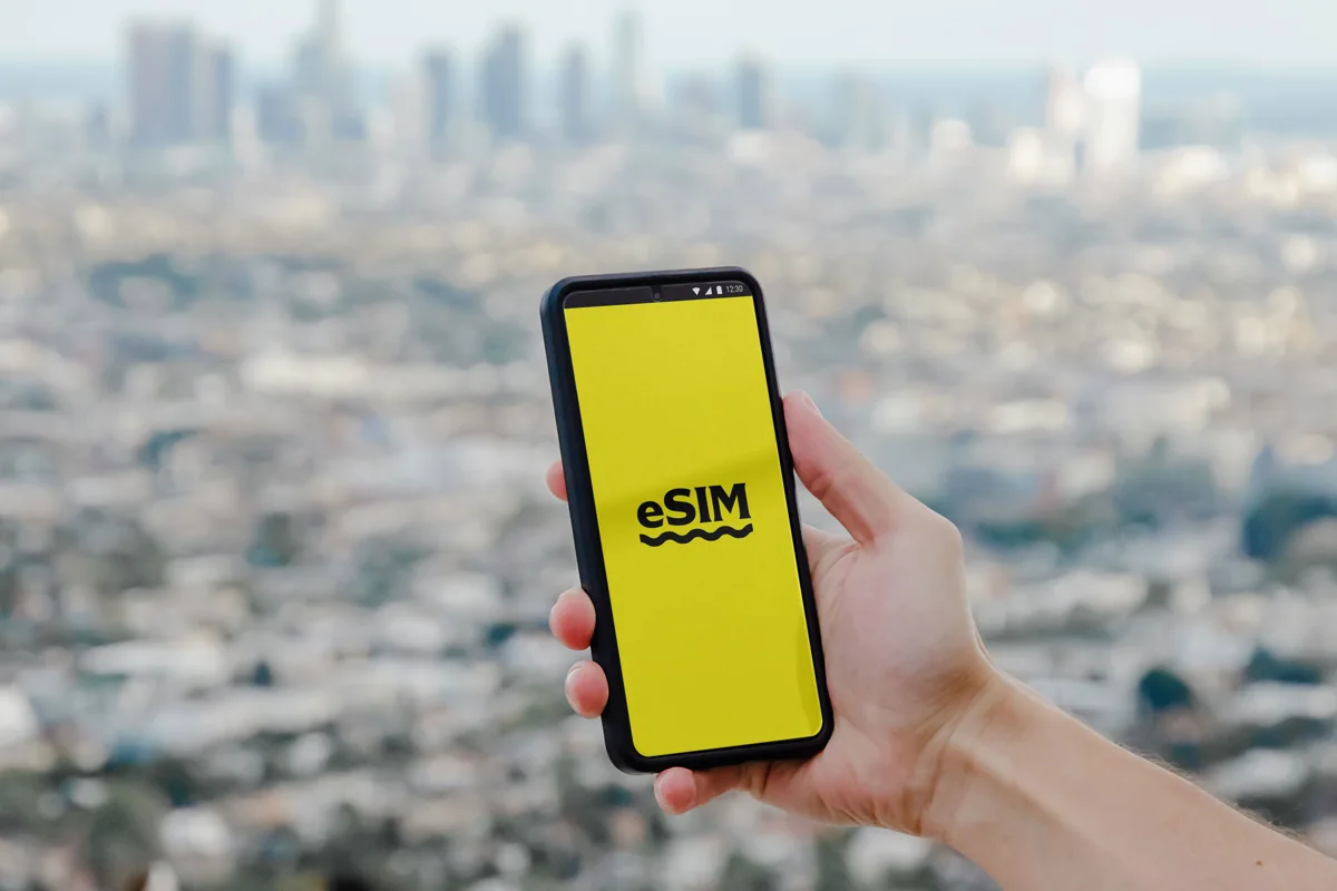 Smartphone displaying an illustrative eSIM screen