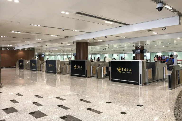 China Customs departure counters at Beijing Daxing International Airport