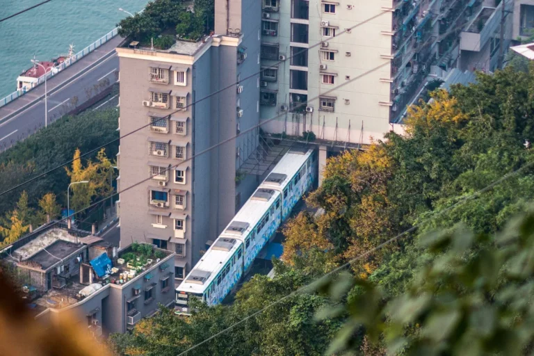Chongqing Line 2 monorail passing through the building at Liziba