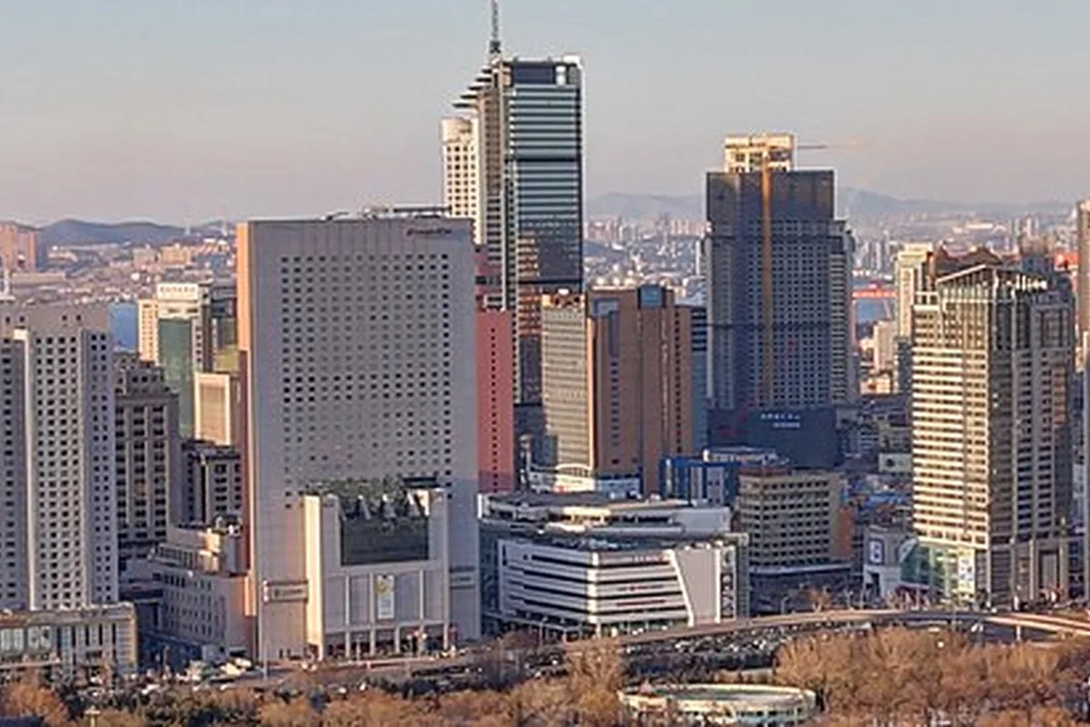 Dalian city skyline viewed across Xigang district