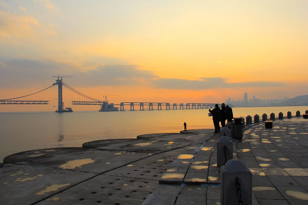 Xinghai Bay Cross-Sea Bridge in Dalian at sunset