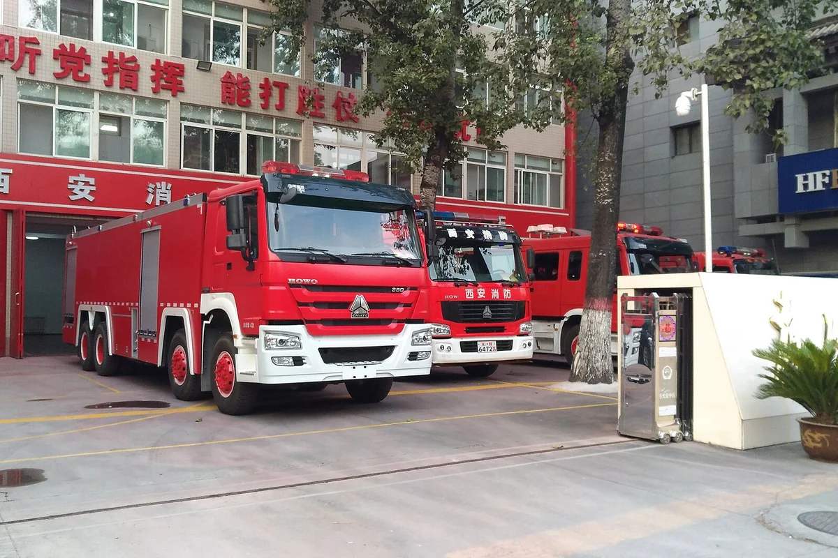 Fire engines outside a fire station in Xi'an, China