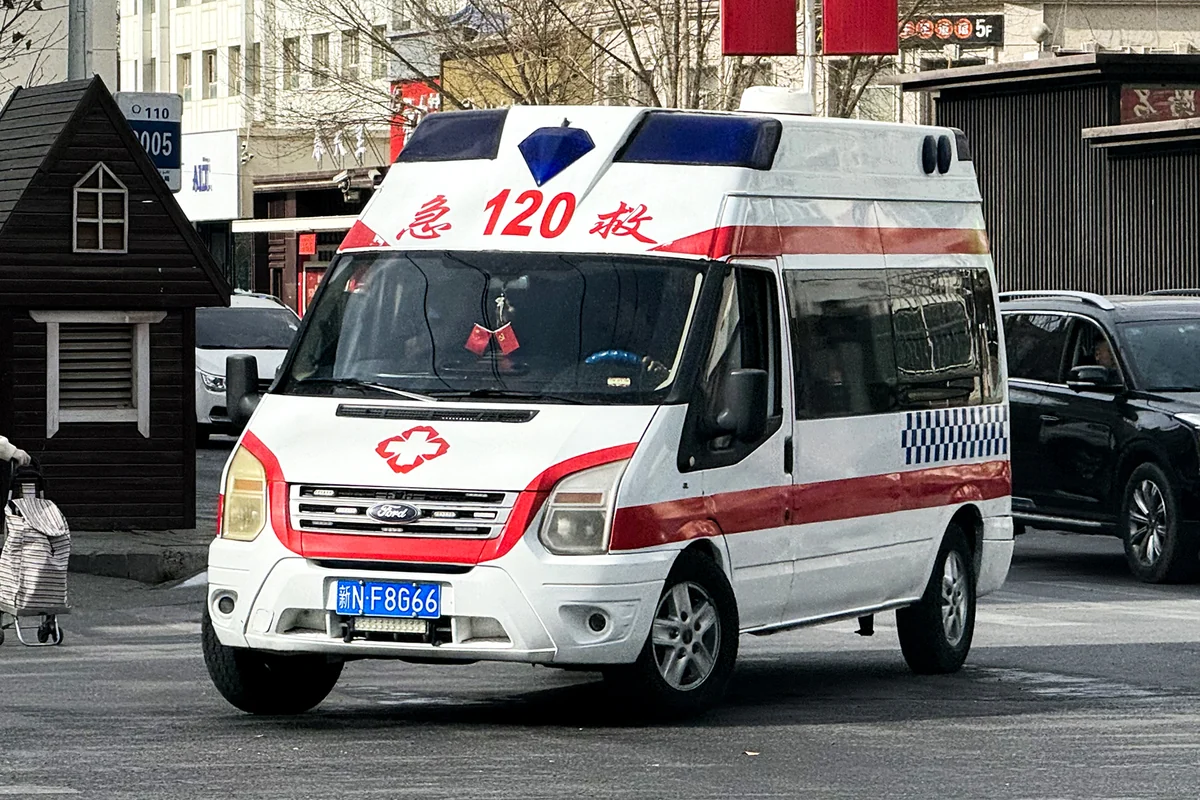 Ambulance in Aksu City marked with China's medical emergency number 120
