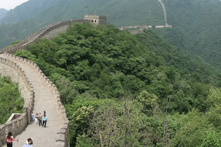 Panoramic view of the Great Wall across mountain ridges