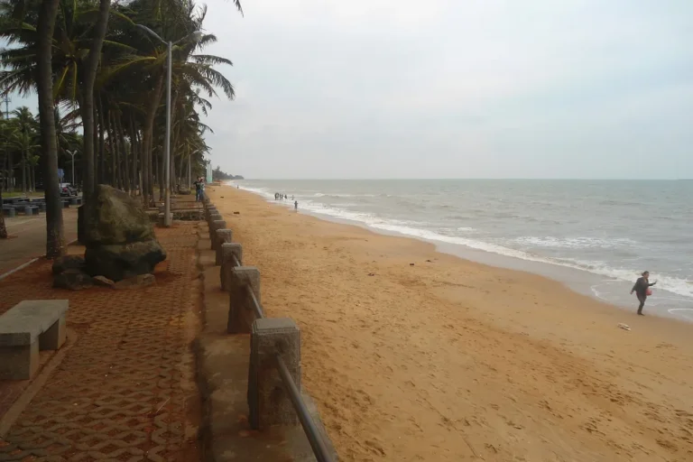 Holiday Beach and palm-lined waterfront in Haikou, Hainan