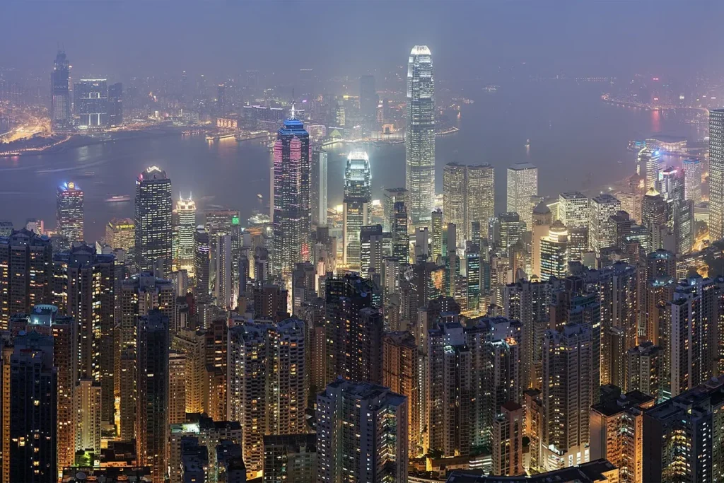 Hong Kong skyline viewed from Victoria Peak at night