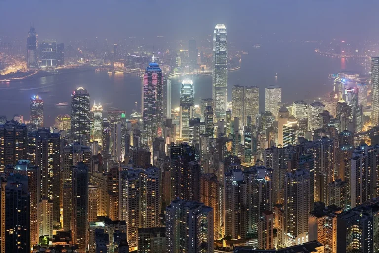 Hong Kong skyline viewed from Victoria Peak at night