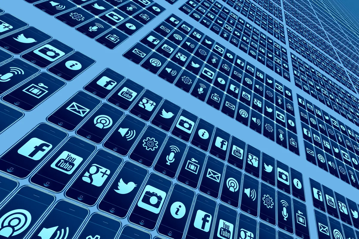 Generic social-media application icons on a digital screen