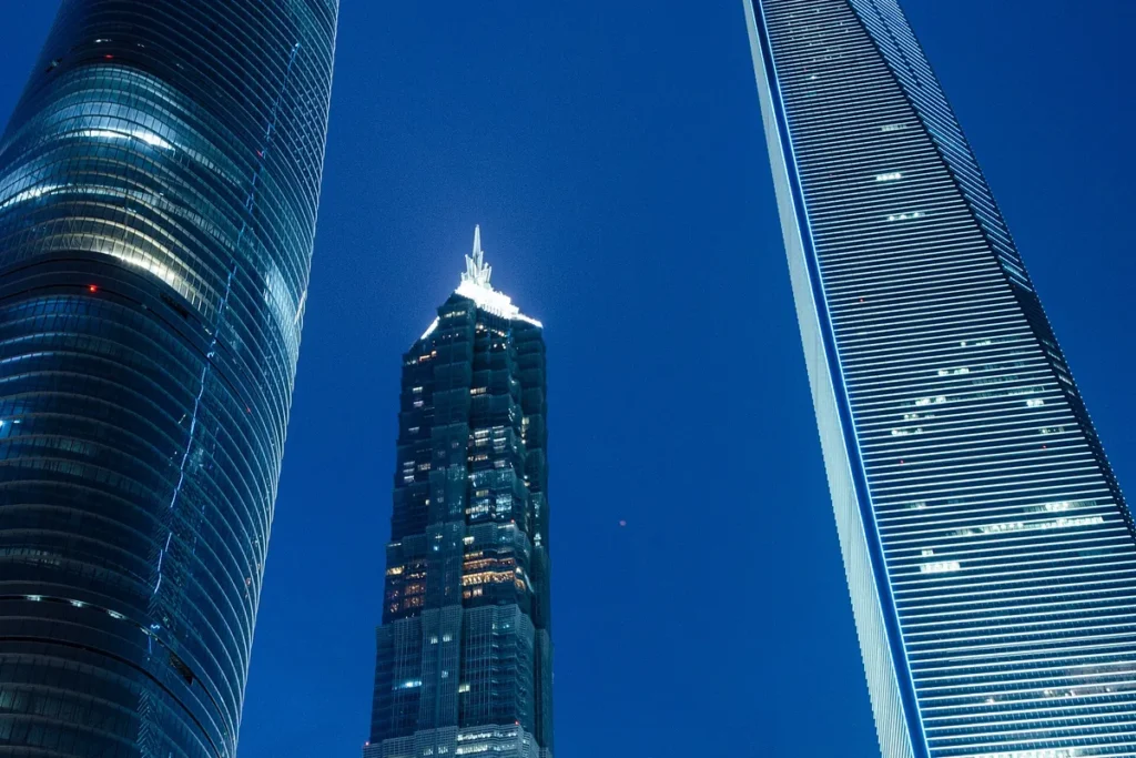 Jin Mao Tower between Shanghai Tower and Shanghai World Financial Center