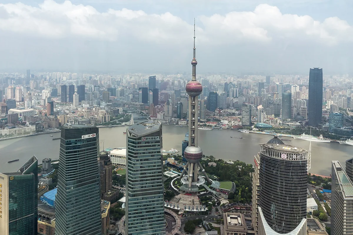 Huangpu River and Oriental Pearl Tower viewed from Jin Mao Tower