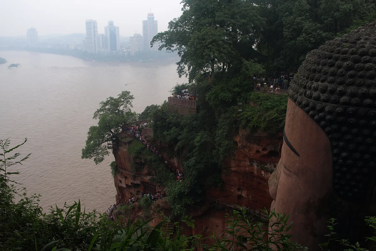 Leshan Giant Buddha overlooking the river and city