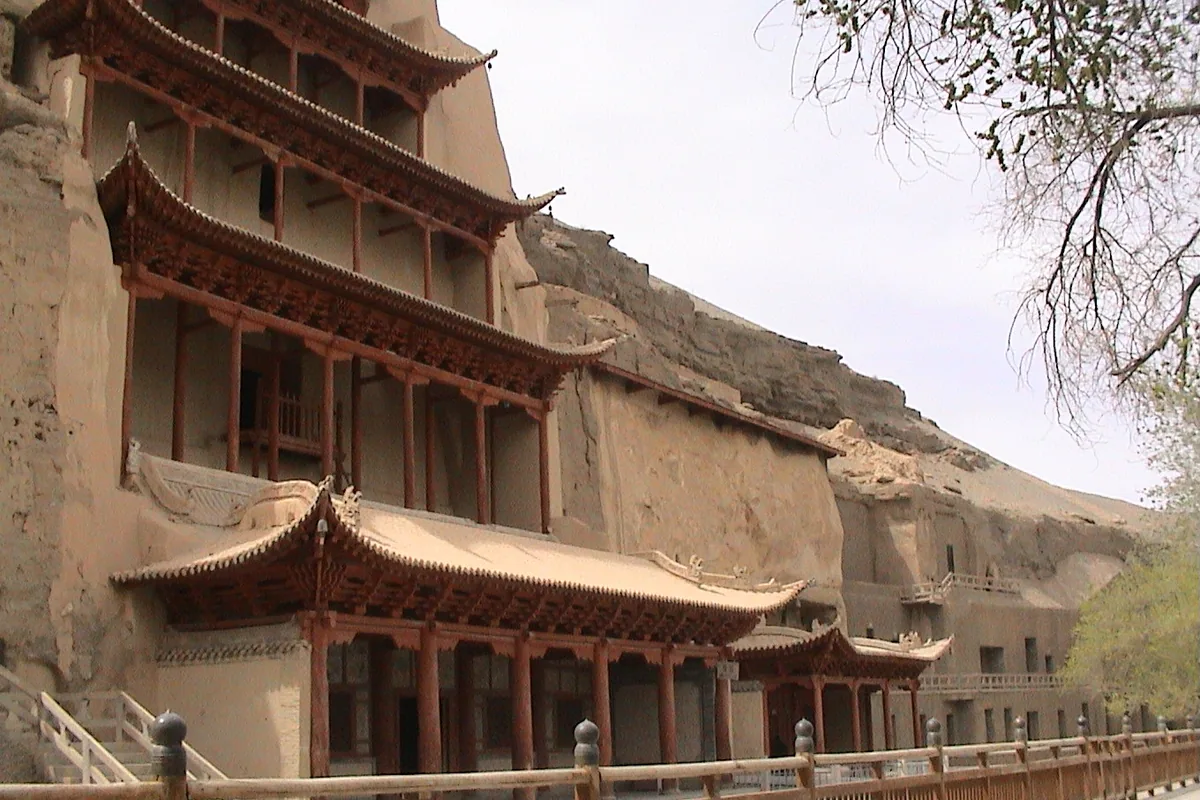 Nine-storey facade built against the Mogao Caves cliff