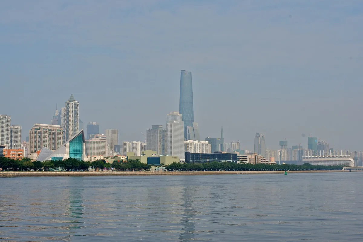 Daytime Guangzhou skyline seen across the Pearl River