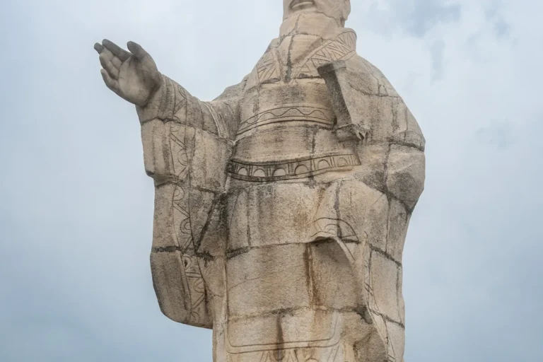 Modern monumental warrior statue near the Terracotta Army site